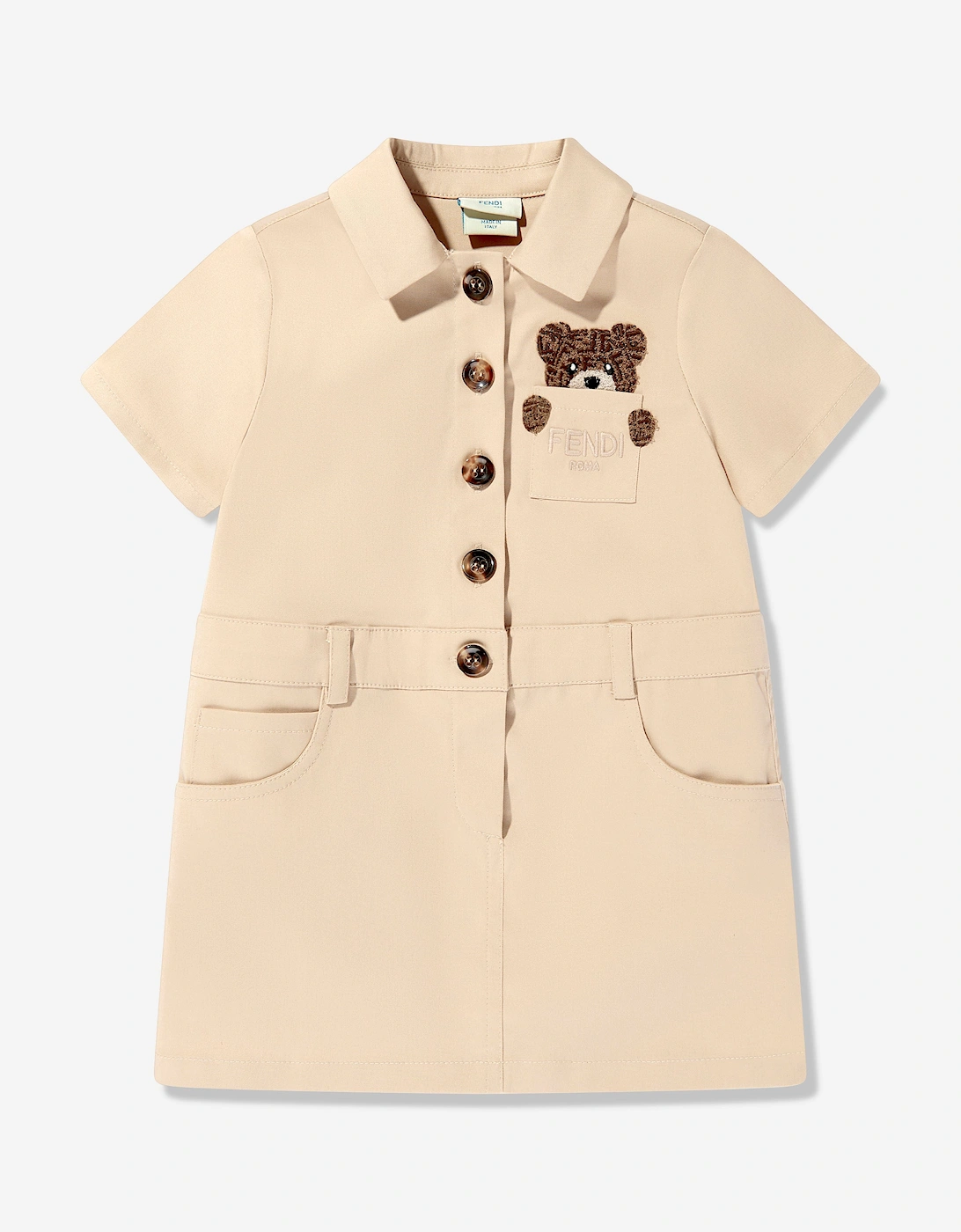Fendi Baby Girls Bear Pocket Dress in Beige