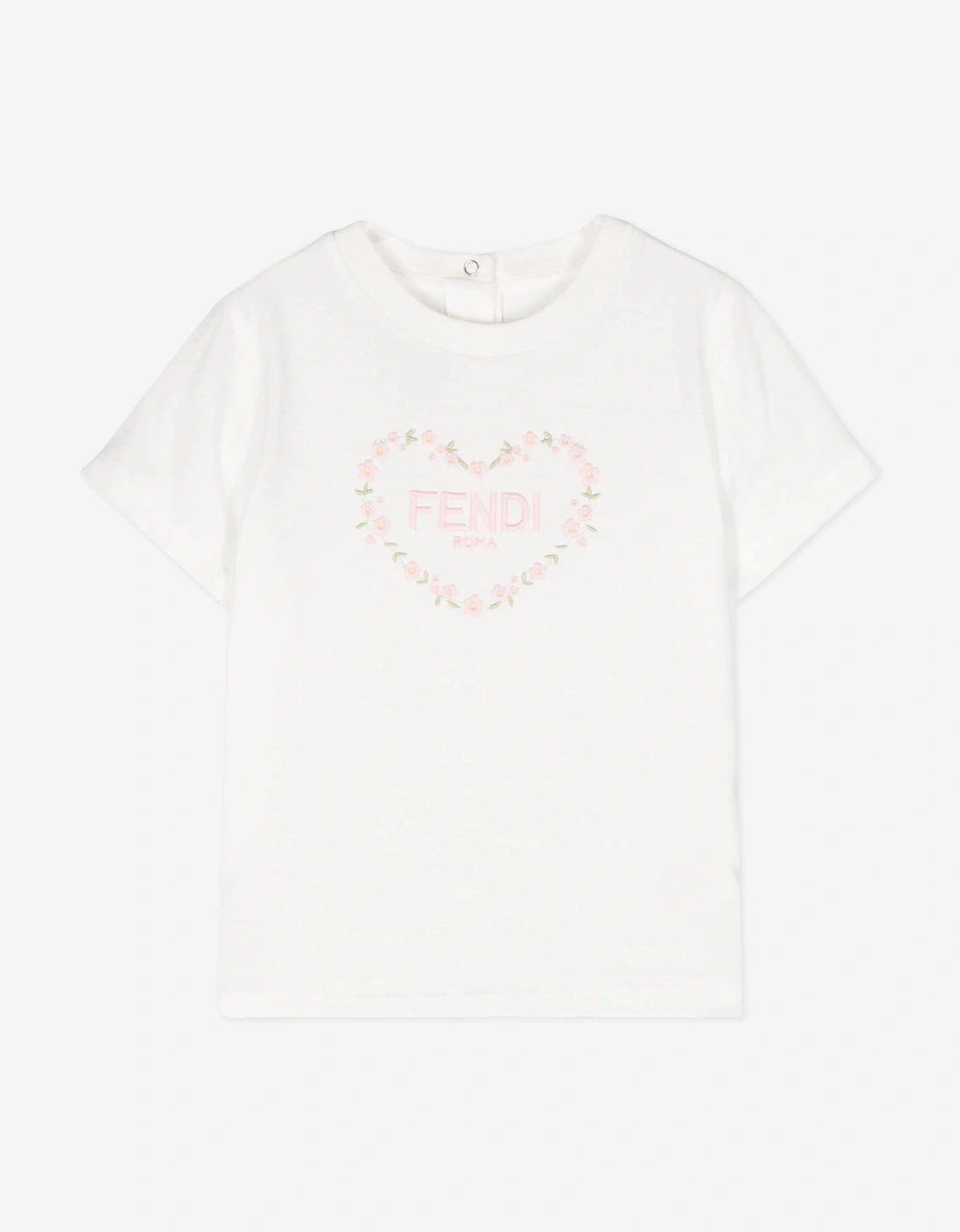 Fendi Baby Girls Heart Logo T-Shirt in White
