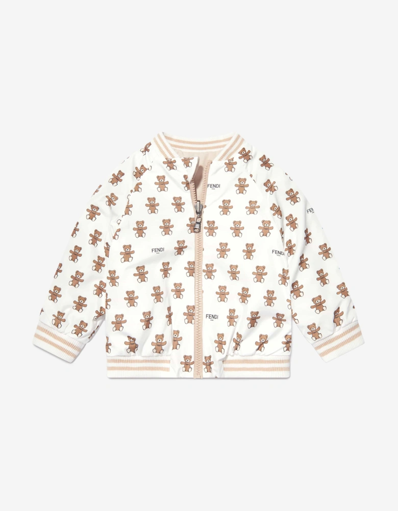 Fendi Baby Reversible Bear Zip Up in White