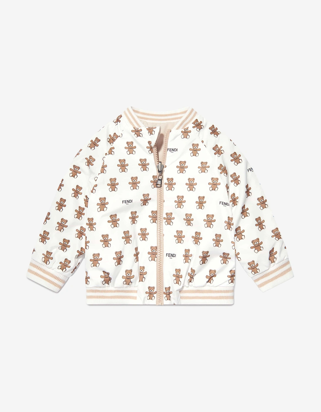 Fendi Baby Reversible Bear Zip Up in White