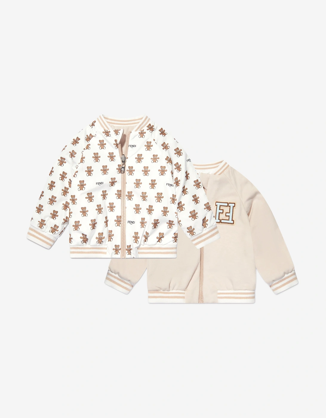 Fendi Baby Reversible Bear Zip Up in White