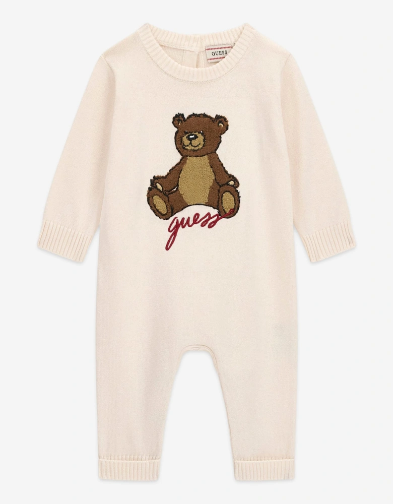 Guess Baby Teddy Bear Logo Romper in Ivory