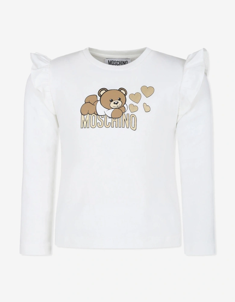 Moschino Girls Long Sleeve Logo T-Shirt in Ivory