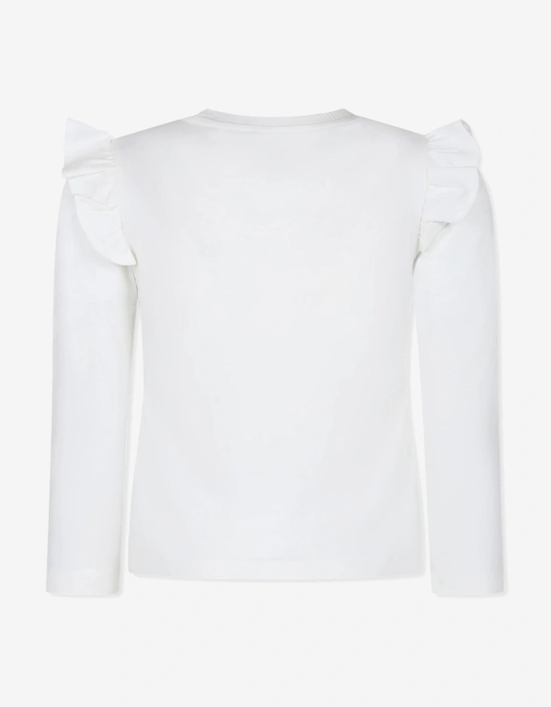 Moschino Girls Long Sleeve Logo T-Shirt in Ivory