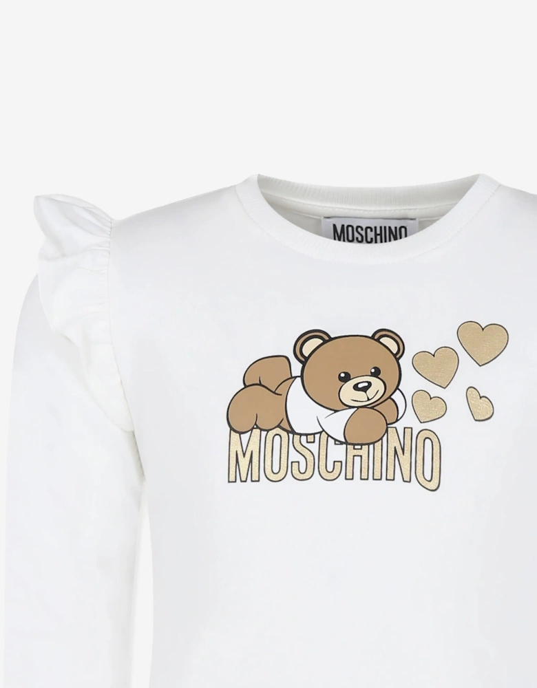 Moschino Girls Long Sleeve Logo T-Shirt in Ivory