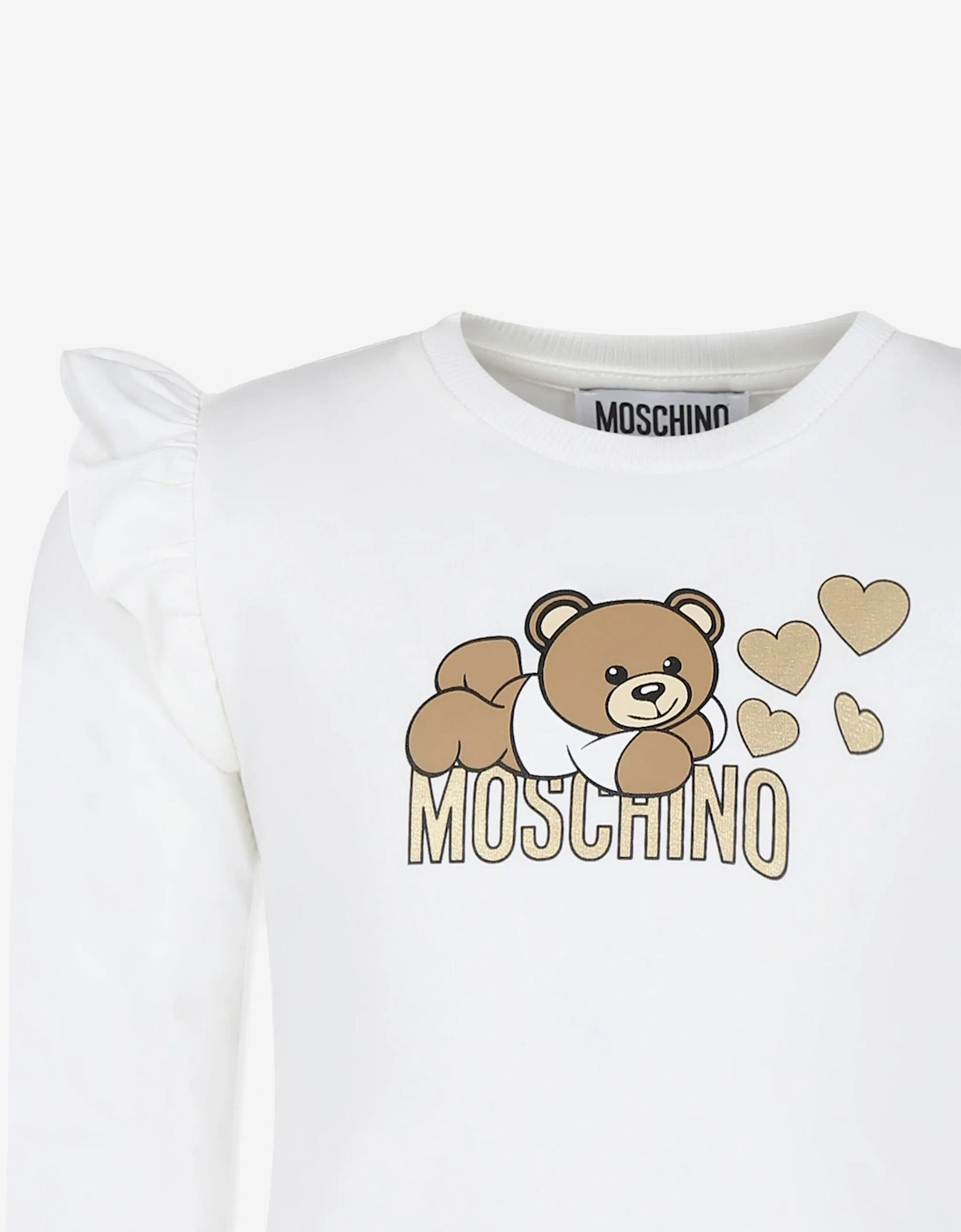 Moschino Girls Long Sleeve Logo T-Shirt in Ivory