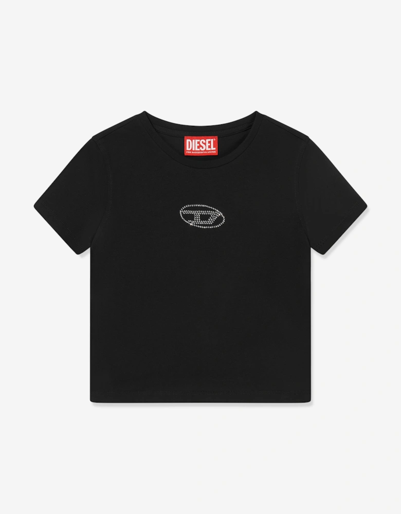 Diesel Girls Oval D Logo T-Shirt in Black