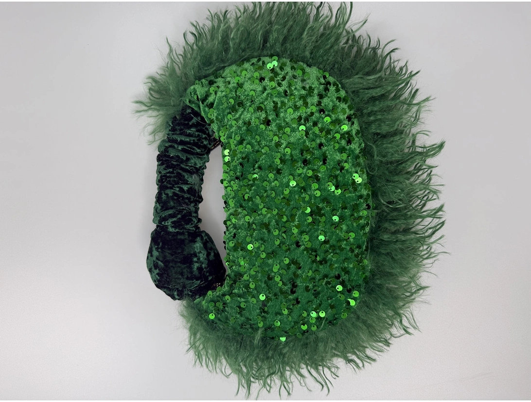 Green Bamboo Faux Fur Trim Sequin Tote Bag