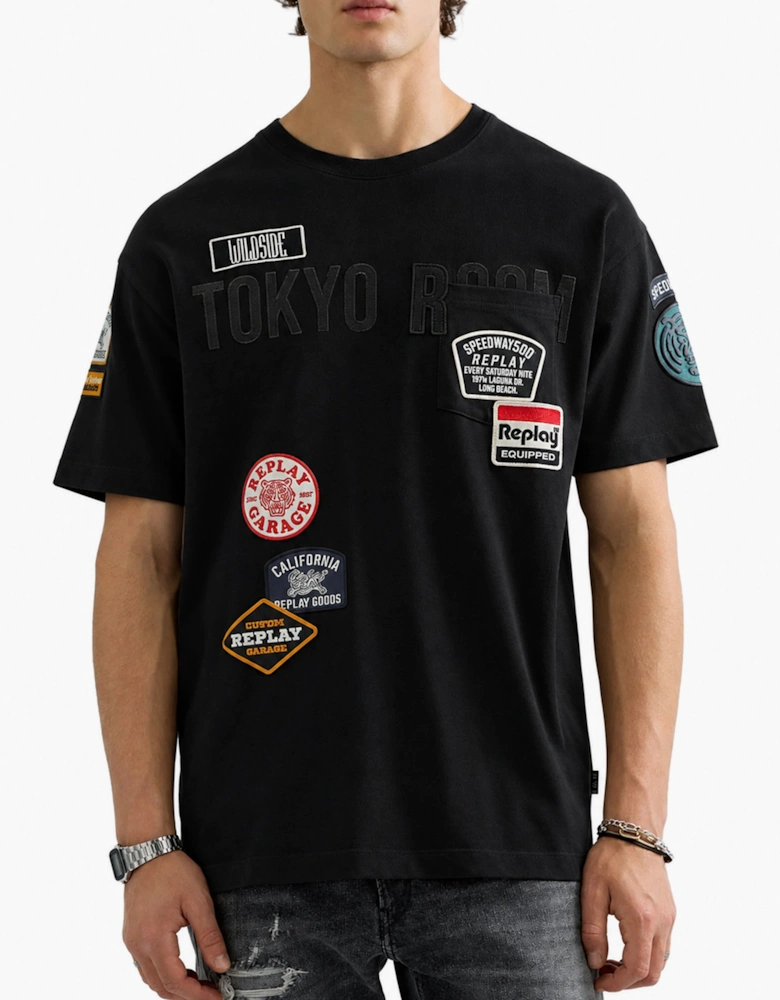 Replay Relaxed Fit Pocket T-Shirt With Badge Detail Black