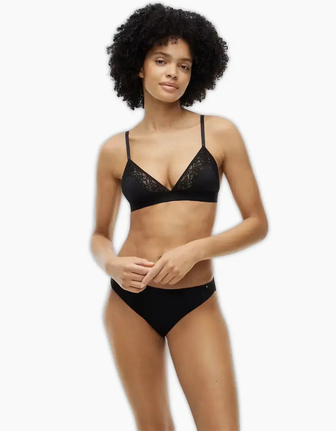 Tommy Hilfiger Floral Lace Triangle Bra, Black, Size L, Women - Image 2