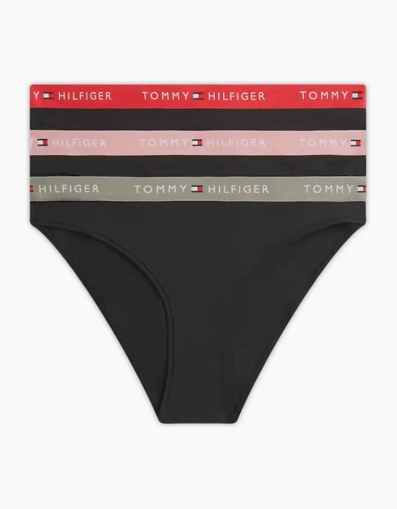 3-Pack TH Cotton Bikini Briefs, Black with red/pink/sage