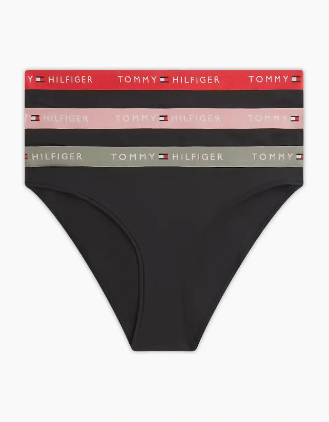 3-Pack TH Cotton Bikini Briefs, Black with red/pink/sage