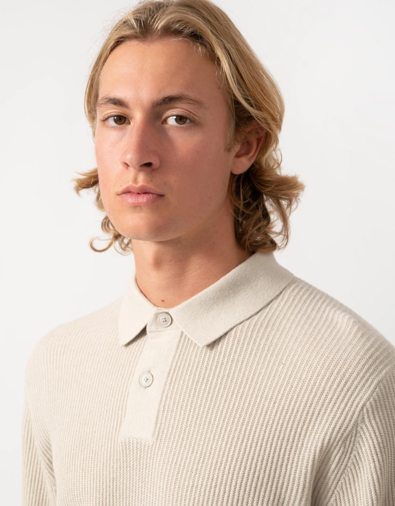 BOSS Orange Afedro Mens Long Sleeve Knit Polo Shirt - Light Beige 271