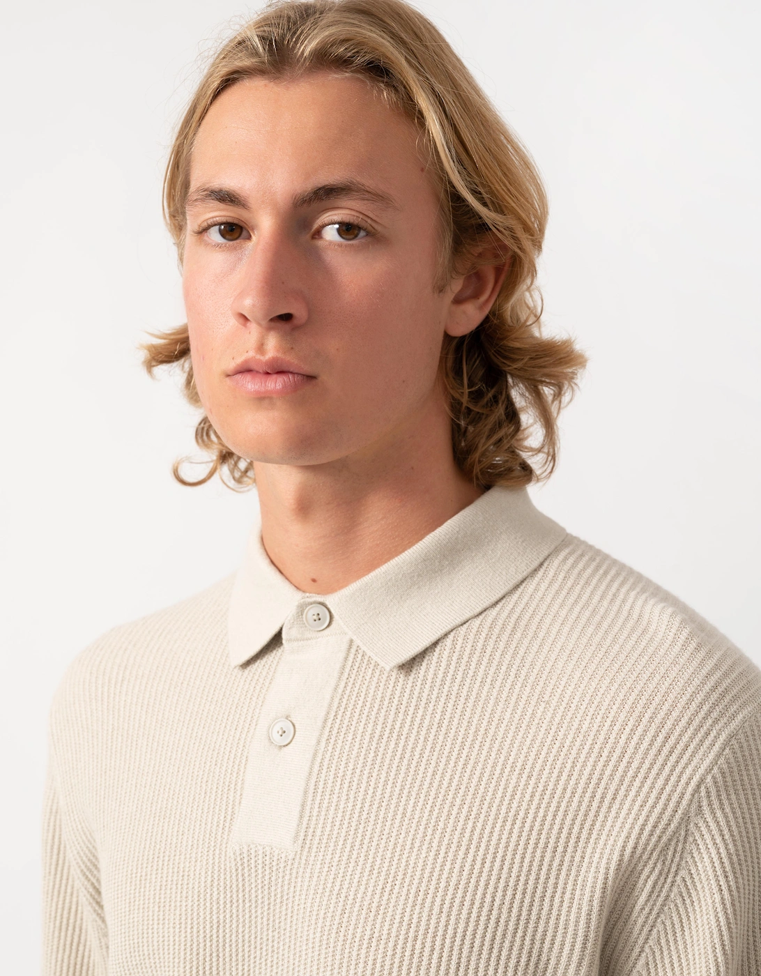 BOSS Orange Afedro Mens Long Sleeve Knit Polo Shirt - Light Beige 271