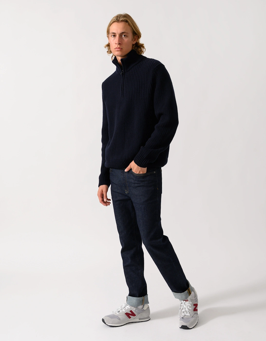 BOSS Orange Kenter Mens 1/4 Zip Funnel Neck Jumper - Dark Blue 404