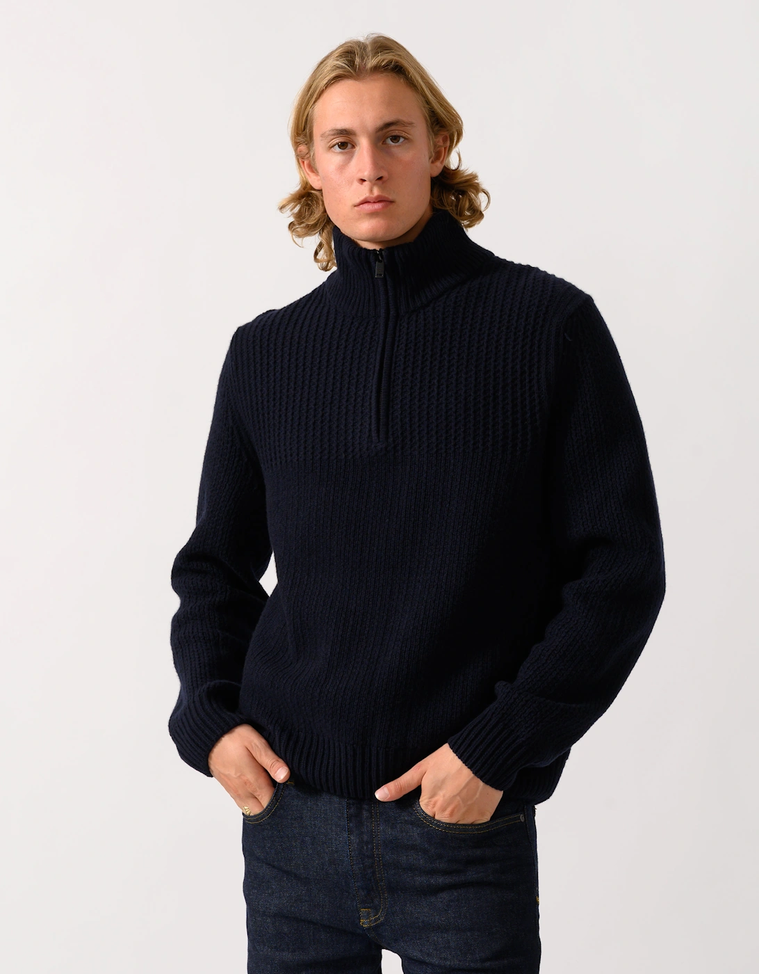 BOSS Orange Kenter Mens 1/4 Zip Funnel Neck Jumper - Dark Blue 404