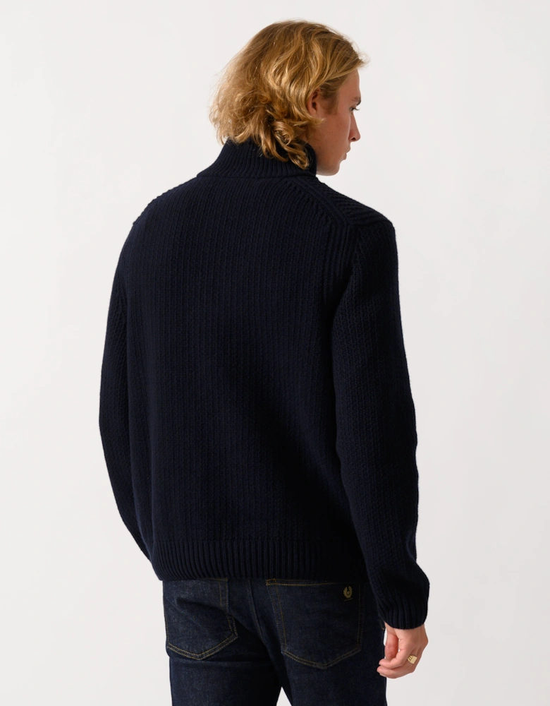 BOSS Orange Kenter Mens 1/4 Zip Funnel Neck Jumper - Dark Blue 404