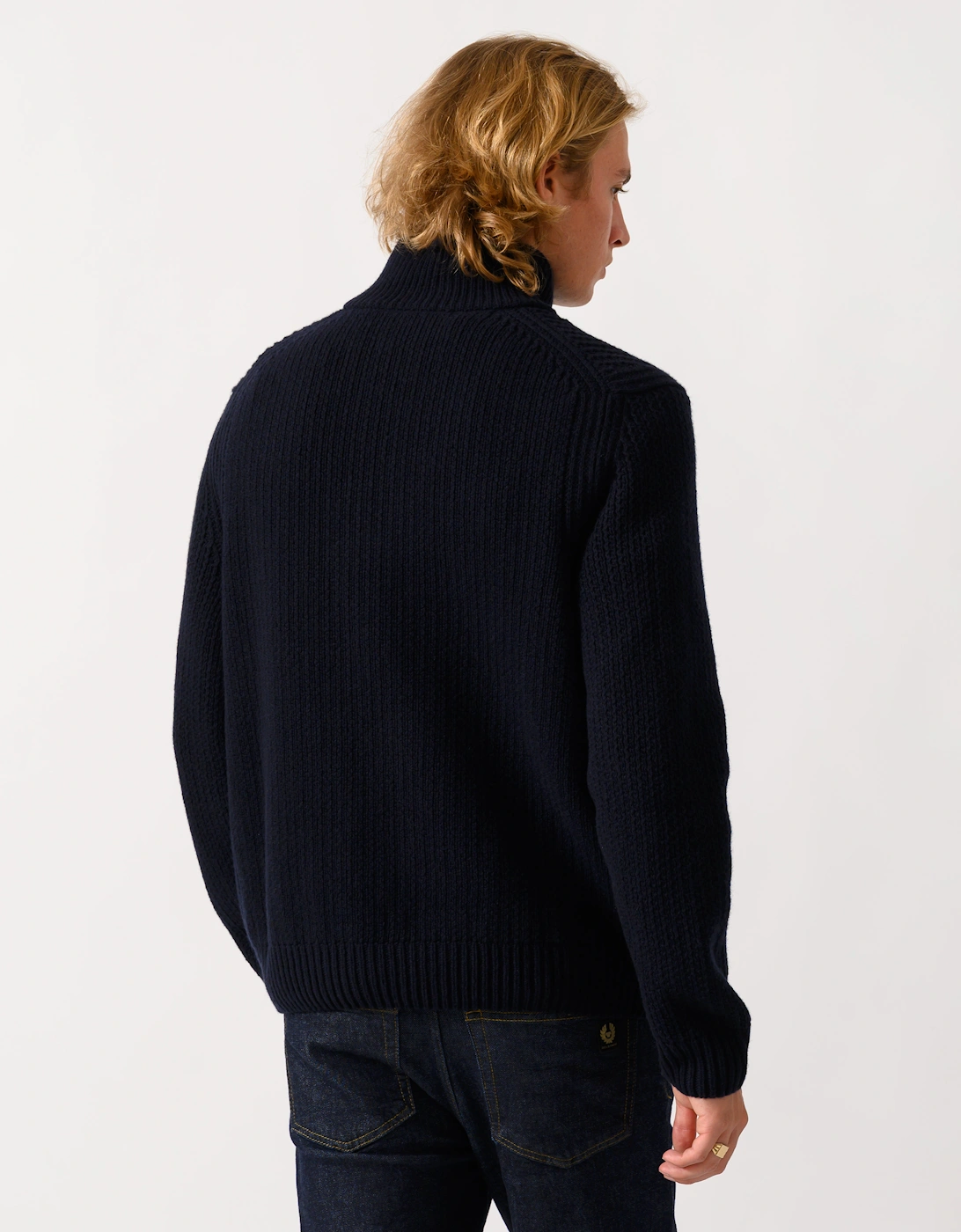 BOSS Orange Kenter Mens 1/4 Zip Funnel Neck Jumper - Dark Blue 404