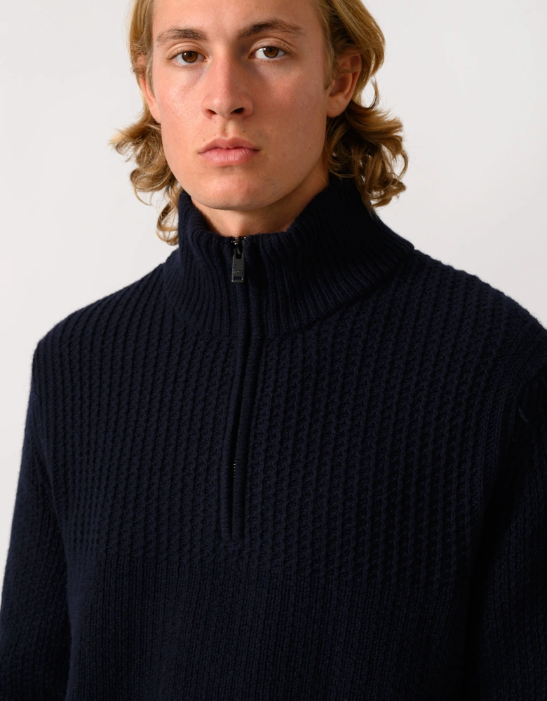 BOSS Orange Kenter Mens 1/4 Zip Funnel Neck Jumper - Dark Blue 404