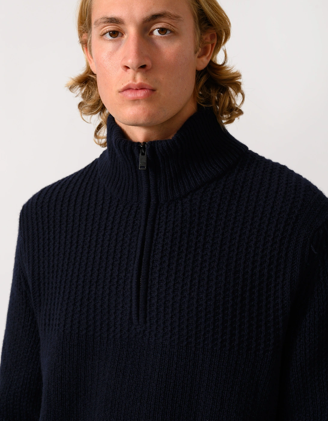 BOSS Orange Kenter Mens 1/4 Zip Funnel Neck Jumper - Dark Blue 404