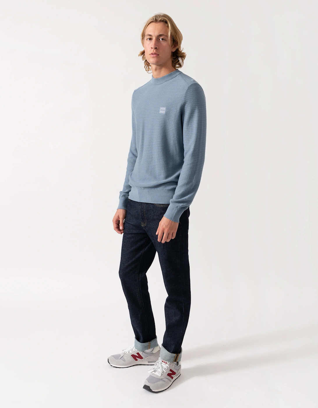 BOSS Orange Anion S Mens Crew Neck Jumper - Medium Blue 424