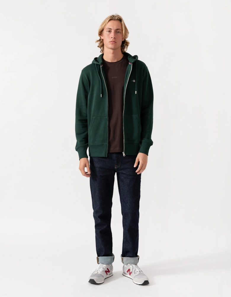 GANT Mens Regular Fit Shield Logo Full Zip Hoodie - 374 Tartan Green