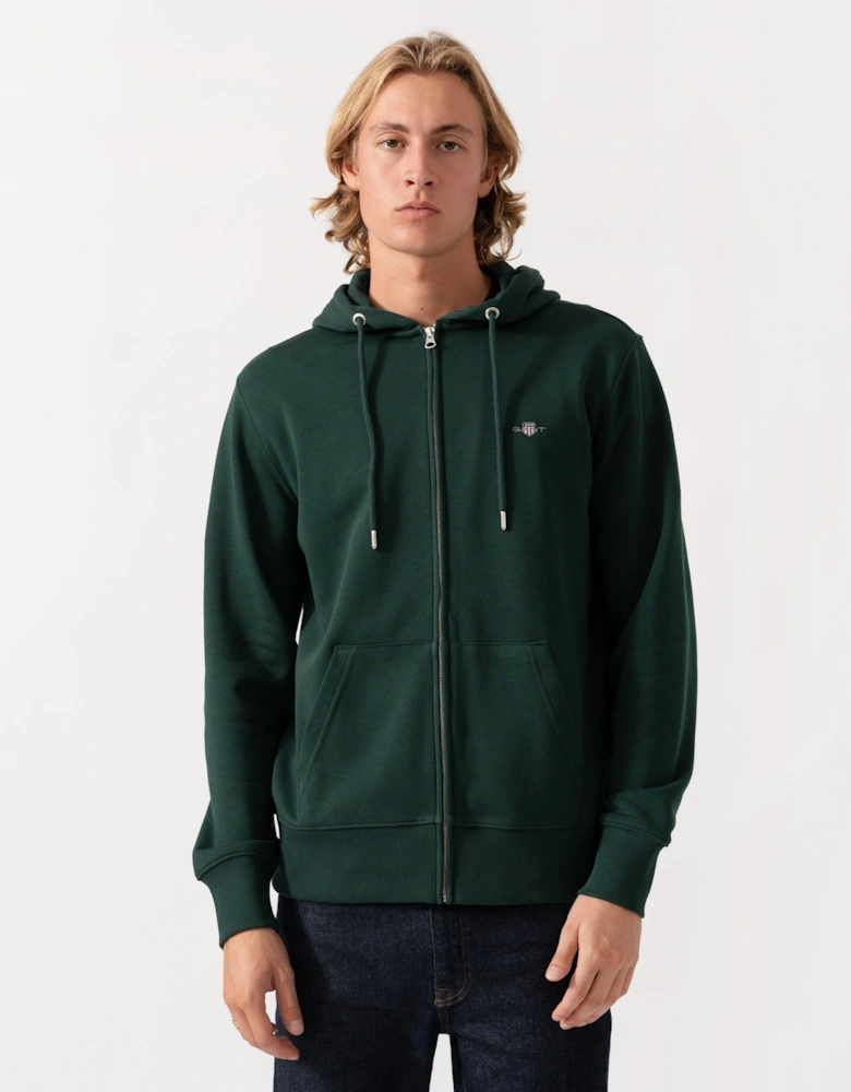 GANT Mens Regular Fit Shield Logo Full Zip Hoodie - 374 Tartan Green
