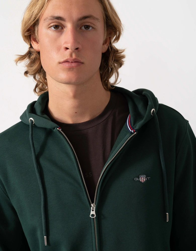 GANT Mens Regular Fit Shield Logo Full Zip Hoodie - 374 Tartan Green