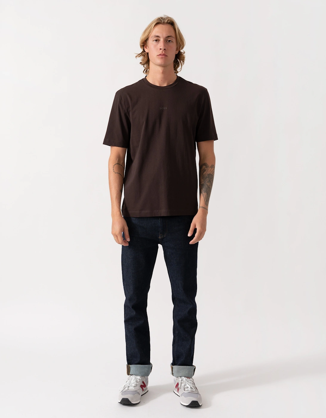 BOSS Orange TChup Mens Crew Neck Small Logo T-Shirt - Dark Brown 207