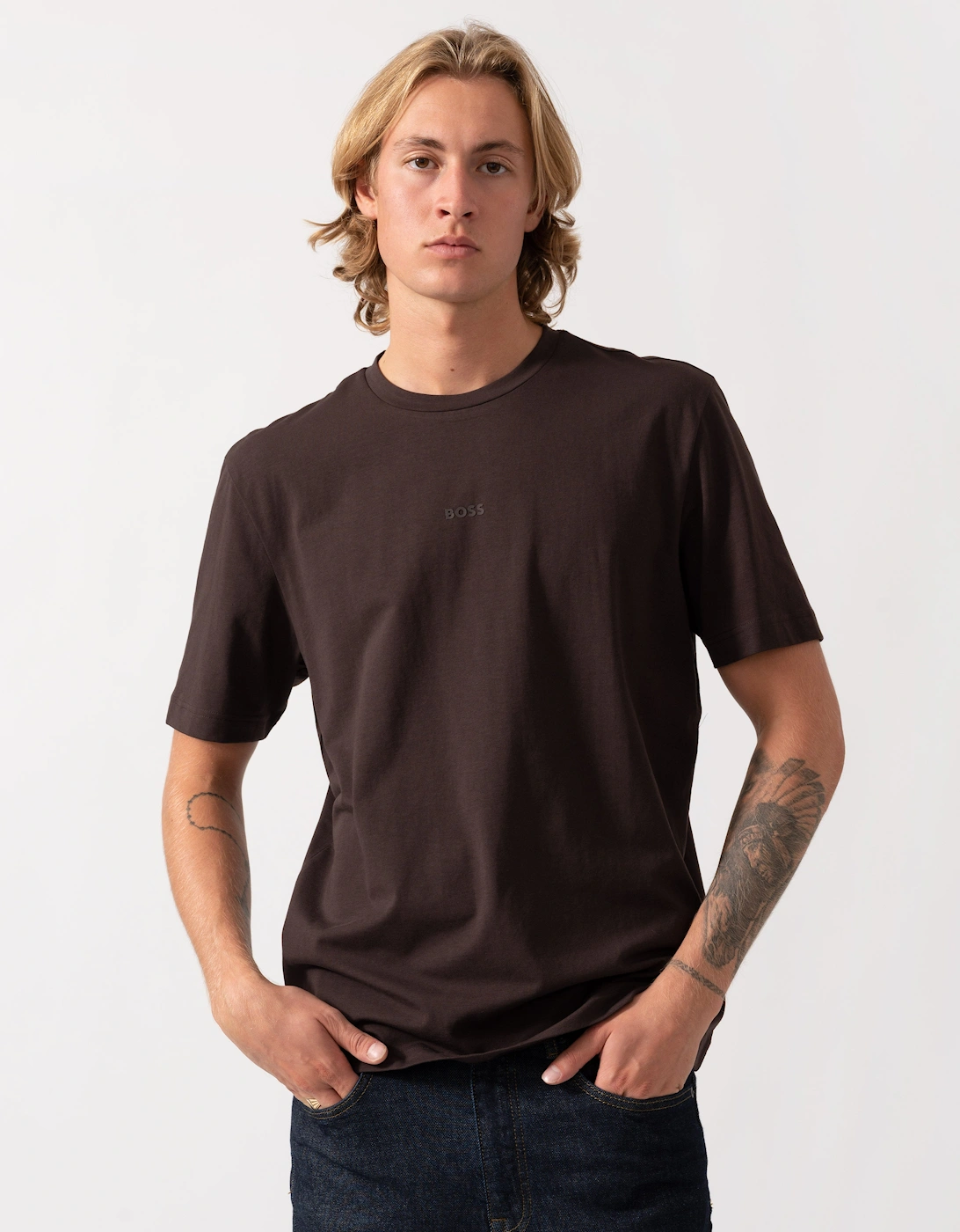 BOSS Orange TChup Mens Crew Neck Small Logo T-Shirt - Dark Brown 207