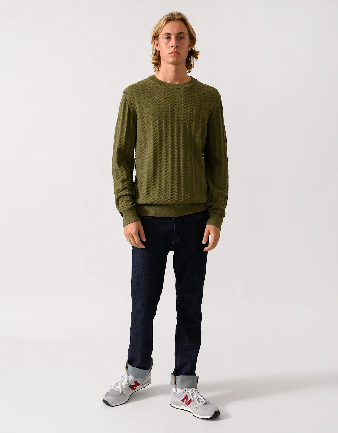 HUGO Simond Mens Crew Neck Jumper - Open Green 389