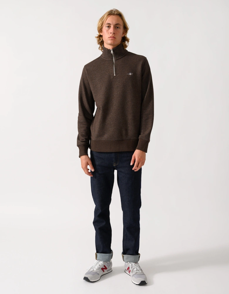 GANT Mens Regular Fit Shield Logo Half Zip Sweatshirt - 284 Black Brown Melange