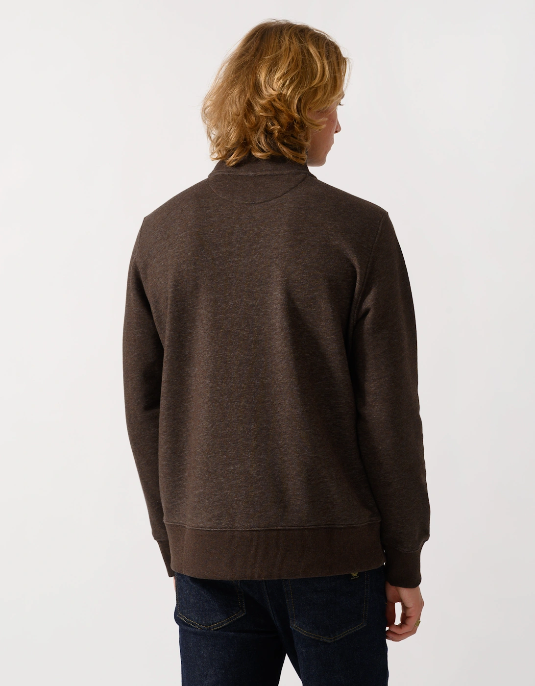 GANT Mens Regular Fit Shield Logo Half Zip Sweatshirt - 284 Black Brown Melange