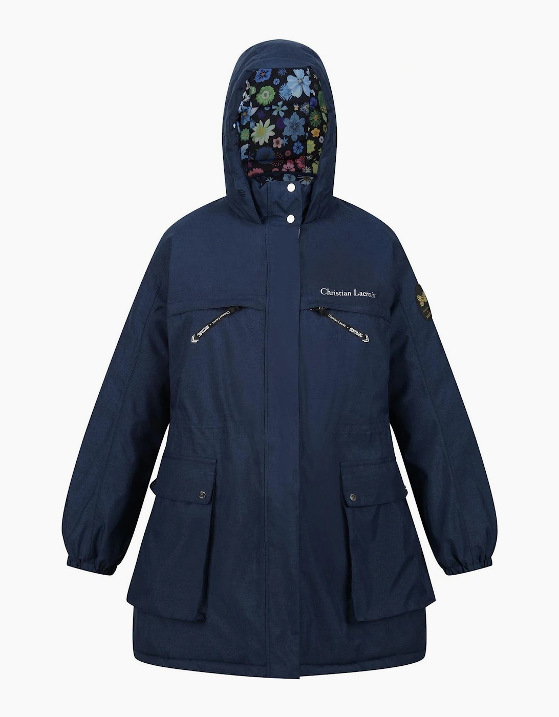 Regatta Women's Hooded Parka Jacket with Zipped Pocket and Printed Logo - Navy - Size: 12