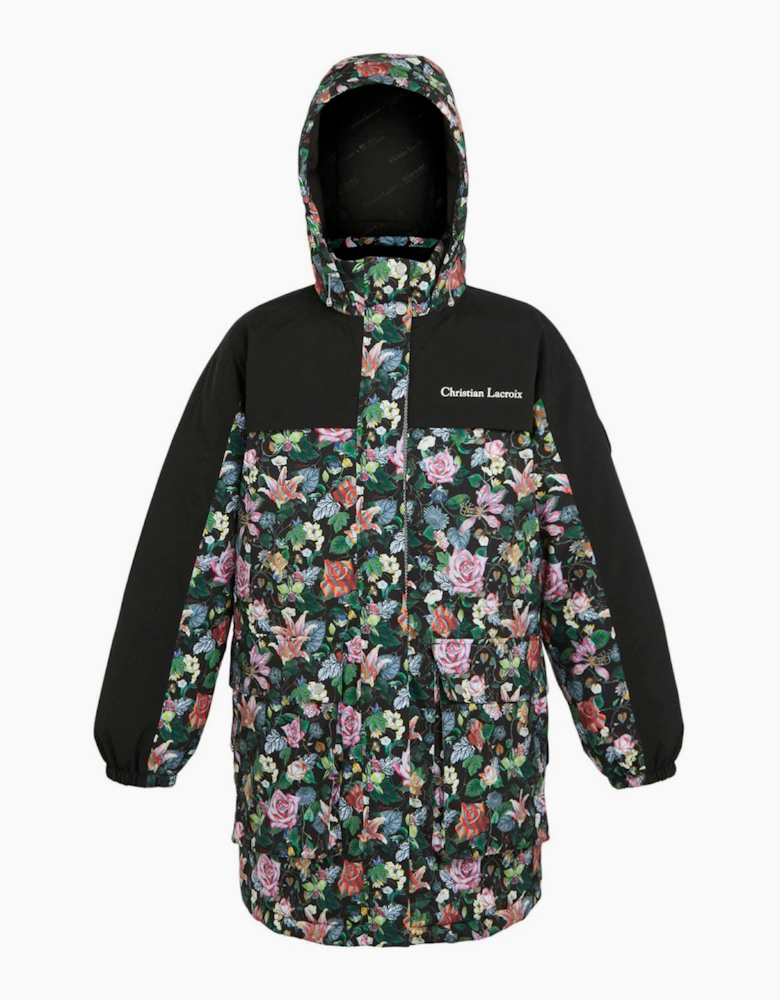 Hooded Parka Jacket with Zipped Pocket and Printed Logo