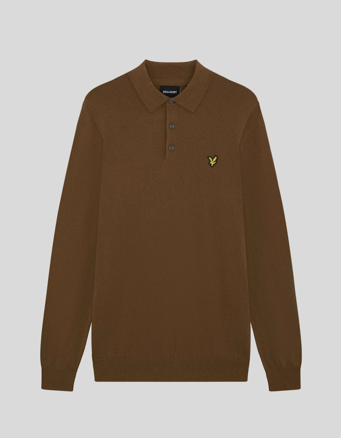 Lyle And Scott Men's Merino Blend Long Sleeve Polo Shirt - Brown - Size: L