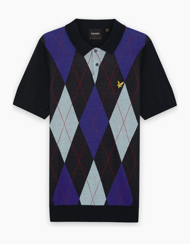 Lyle & Scott Archive Argyle Knitted SS Polo Shirt DARK NAVY