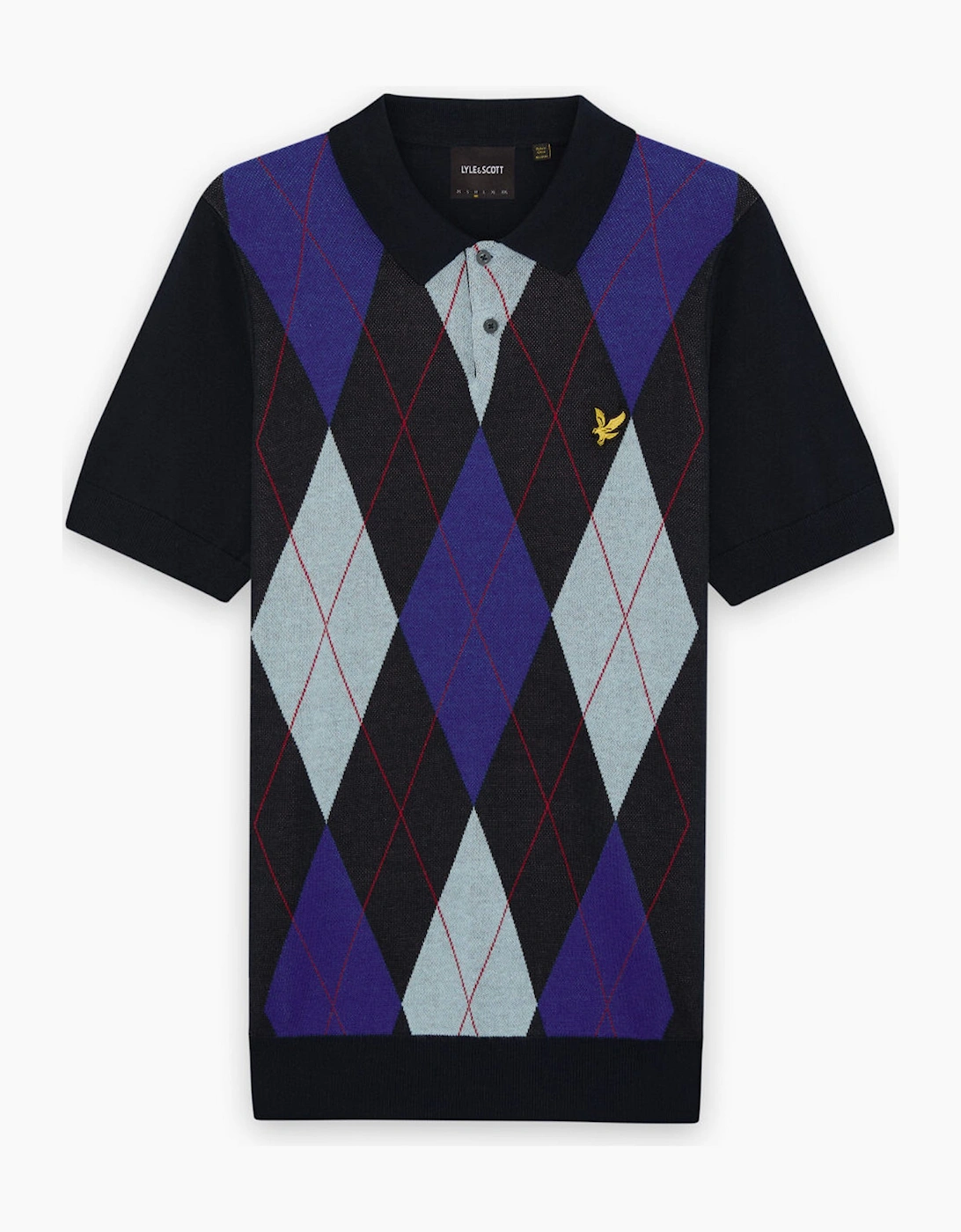 Lyle & Scott Archive Argyle Knitted SS Polo Shirt DARK NAVY