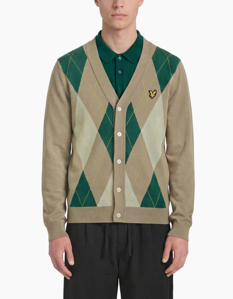 Lyle & Scott Archive Argyle Knitted Classic Cardigan Camel/Taupe