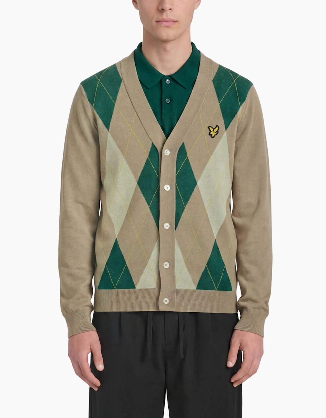 Lyle & Scott Archive Argyle Knitted Classic Cardigan Camel/Taupe