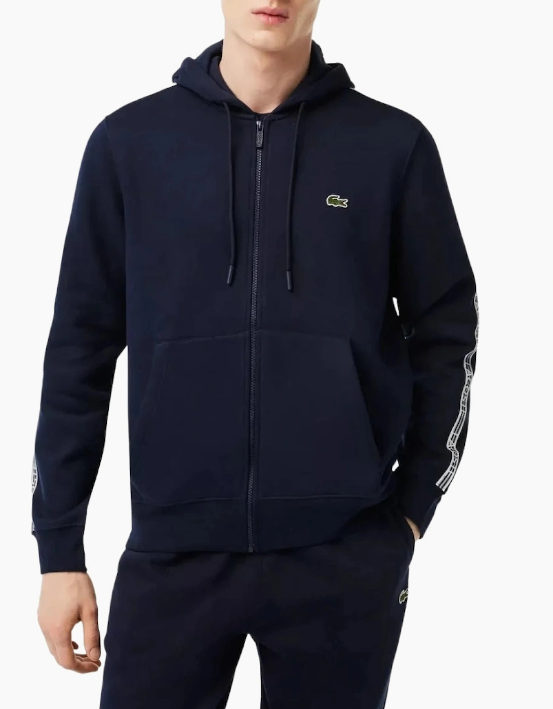 Lacoste Branded Tape Zull Zip Navy Hoodie