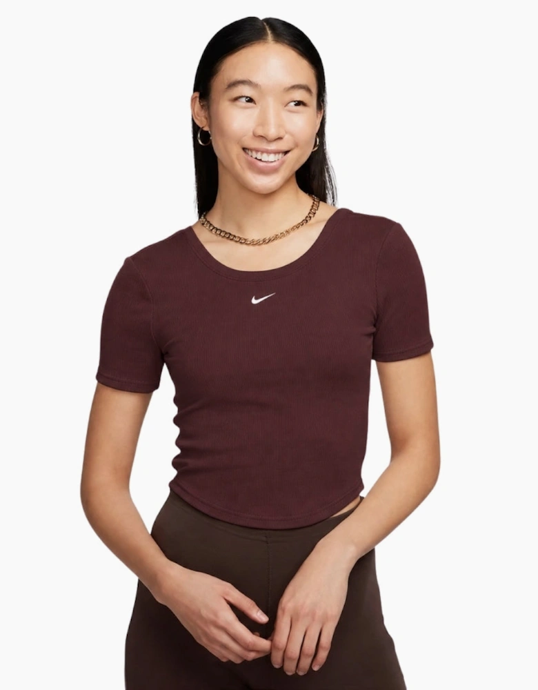 Nike Tight Scoop-Back Short-Sleeve Mini-Rib Burgundy Top