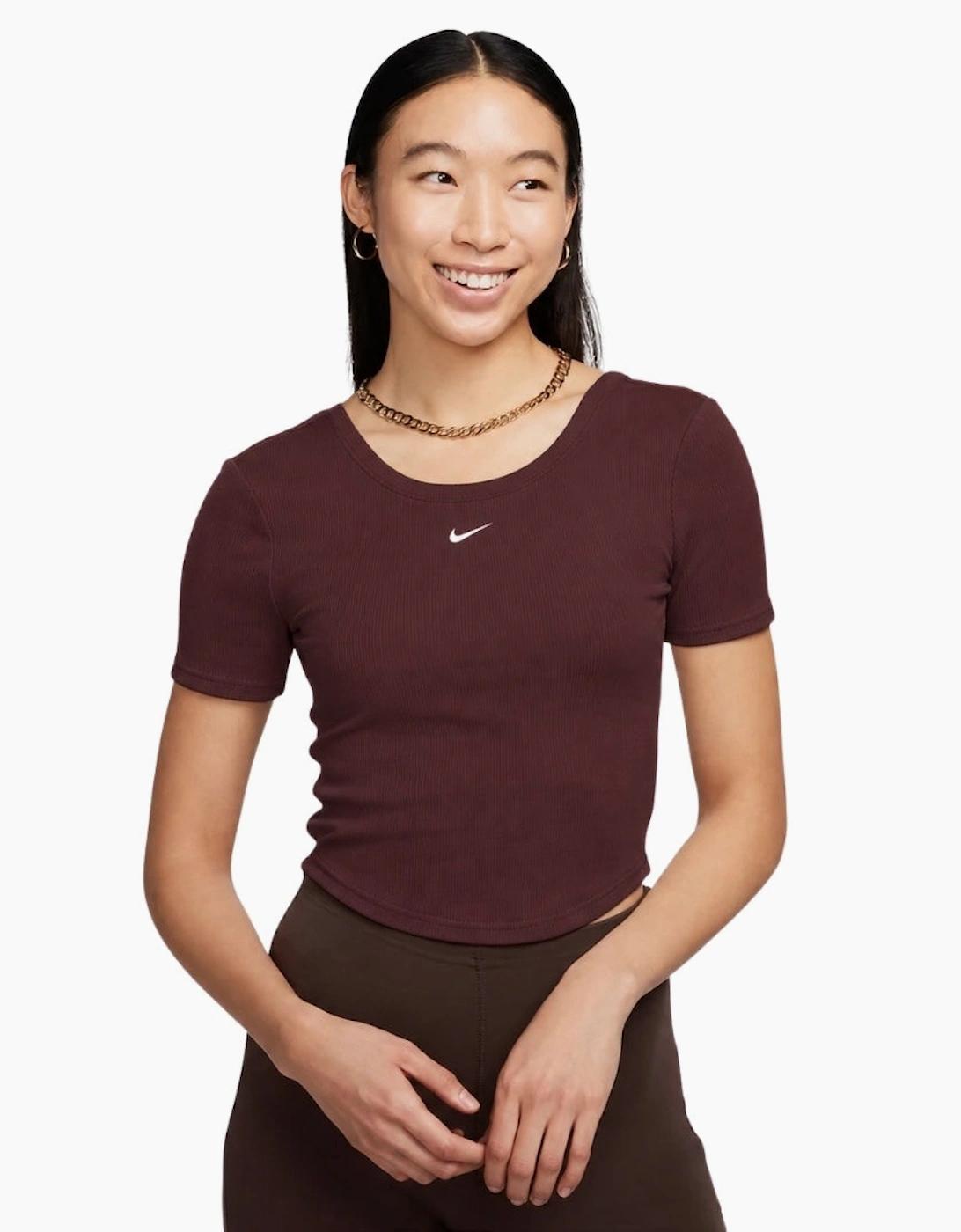 Nike Tight Scoop-Back Short-Sleeve Mini-Rib Burgundy Top