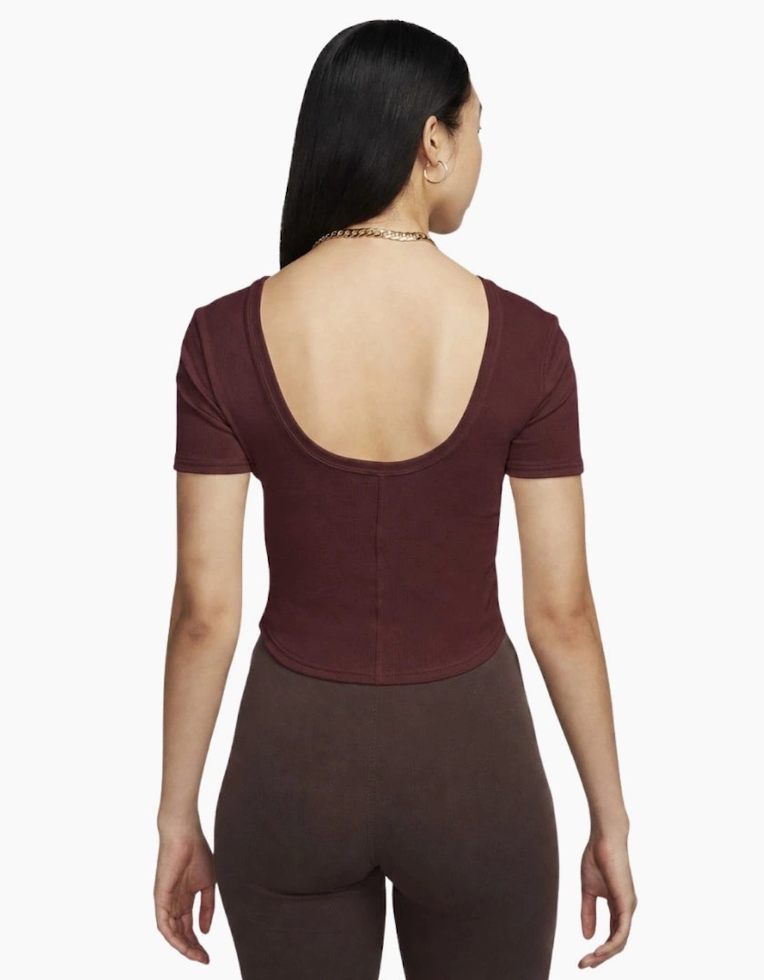 Nike Tight Scoop-Back Short-Sleeve Mini-Rib Burgundy Top