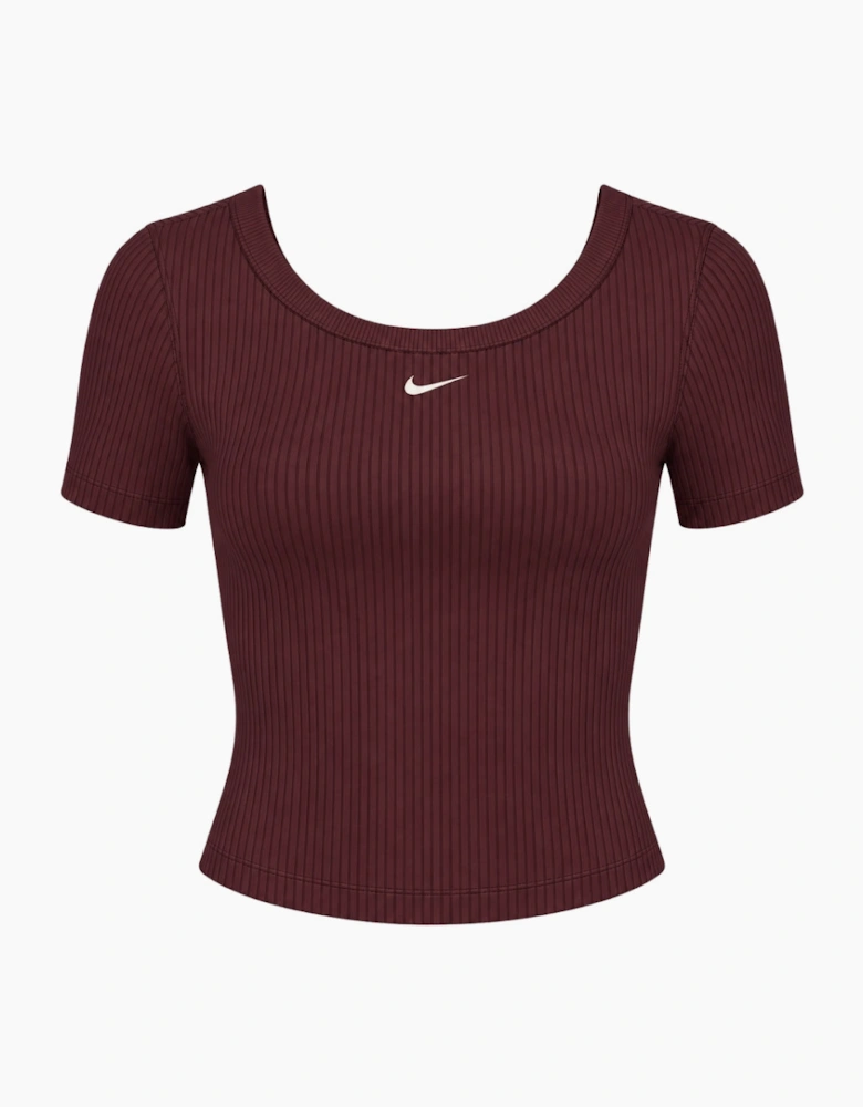 Nike Tight Scoop-Back Short-Sleeve Mini-Rib Burgundy Top