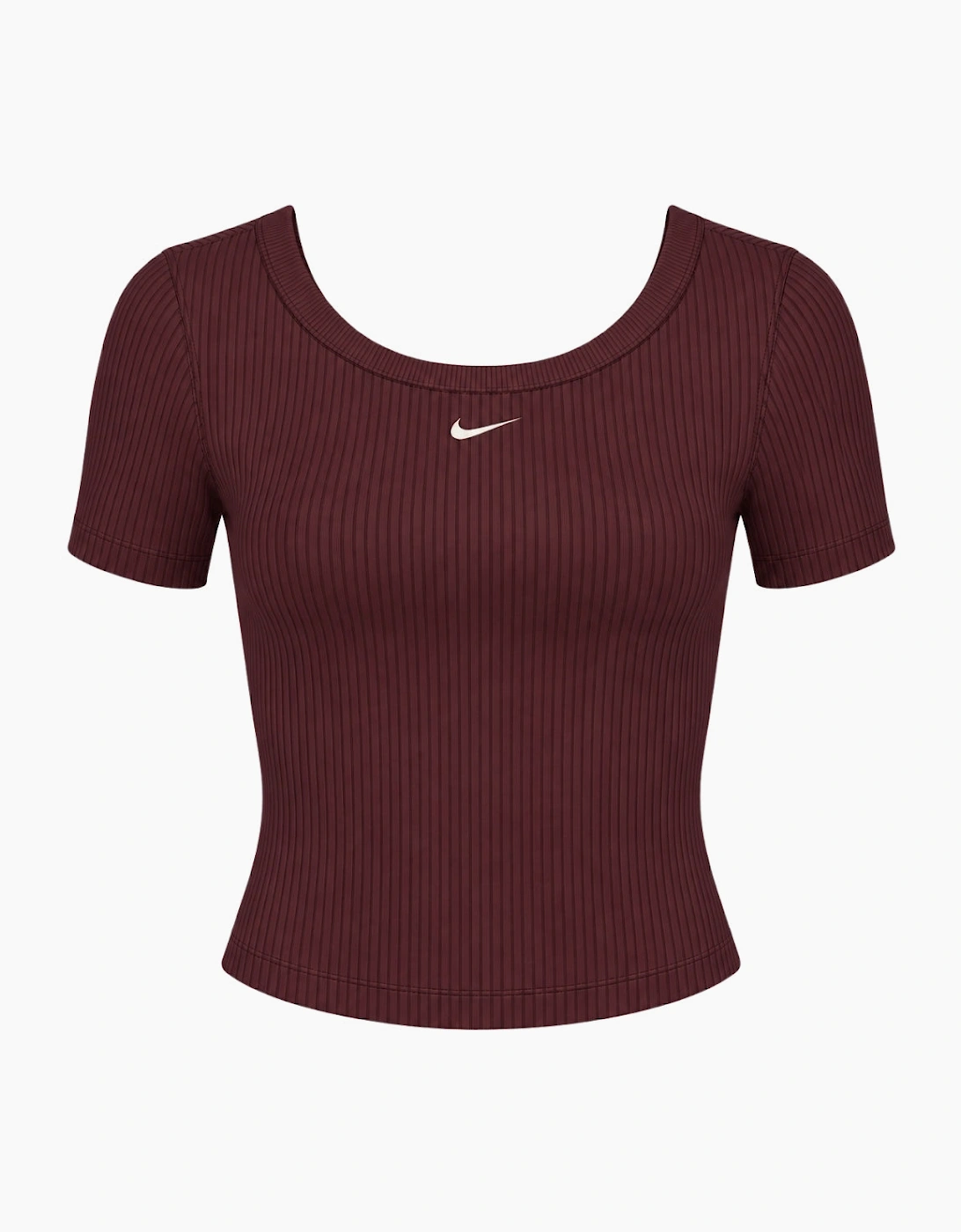 Women's Nike Tight Scoop-Back Short-Sleeve Mini-Rib Burgundy Top - Red - Size: XS
