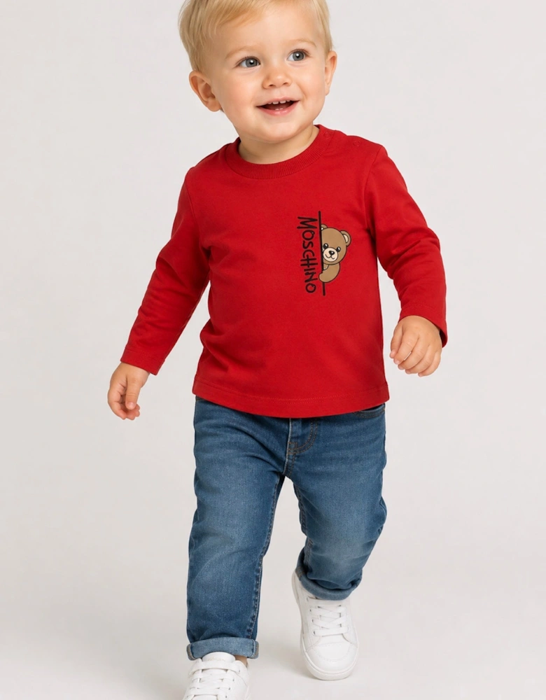 MOSCHINO BABY/TODDLER RED L/S T SHIRT MNO014