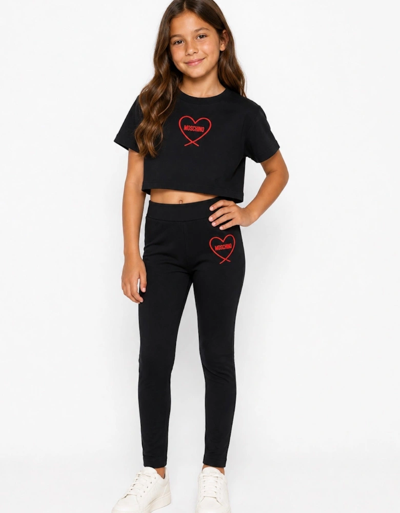 MOSCHINO BLACK RED HEART LEGGINGS SET HDM078/HDP07C