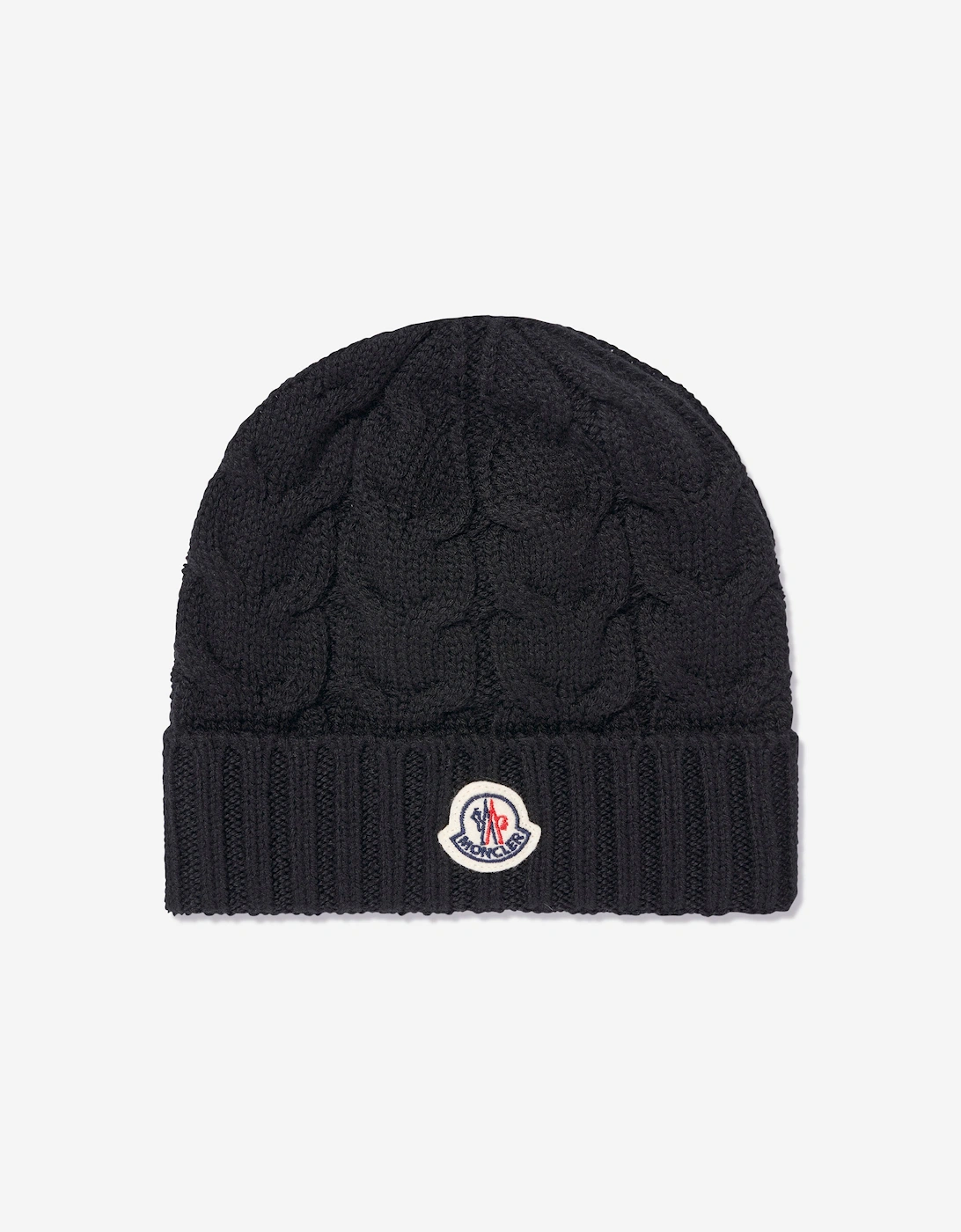 Moncler Enfant Kids Wool Cable Knit Beanie Hat in Black