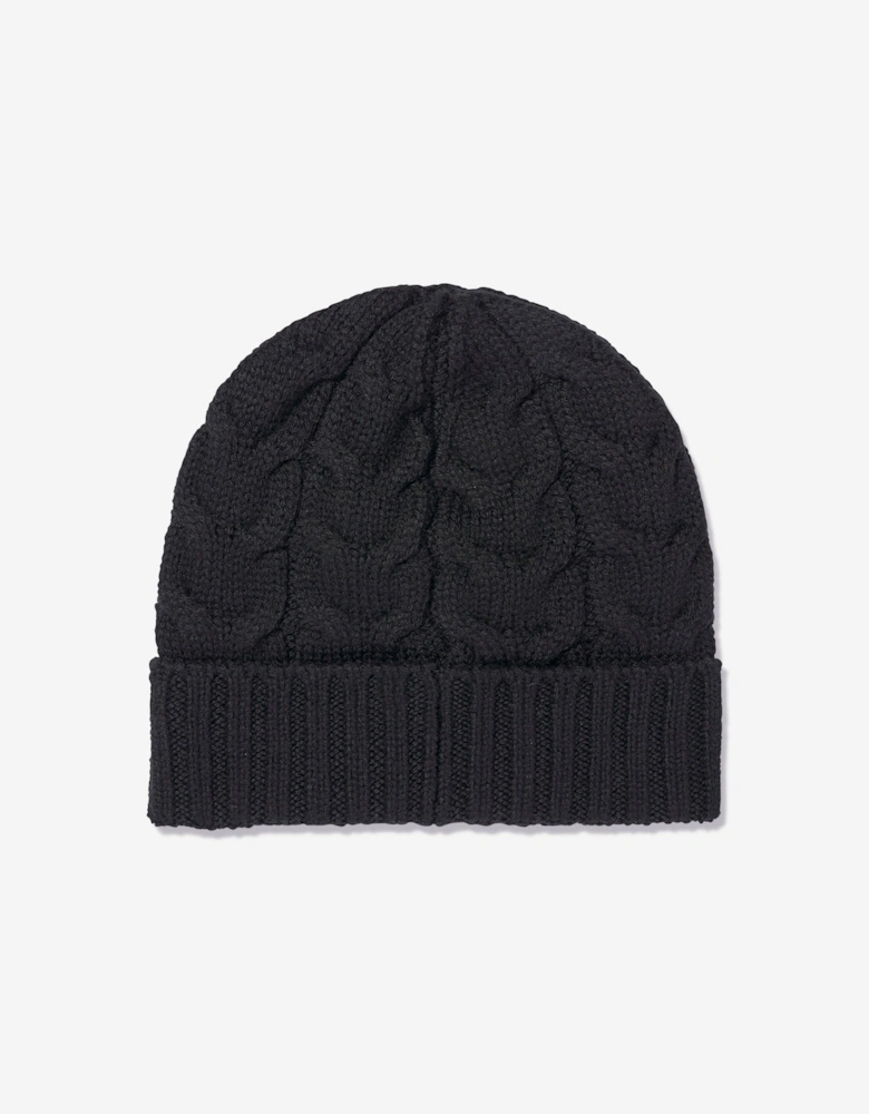 Moncler Enfant Kids Wool Cable Knit Beanie Hat in Black